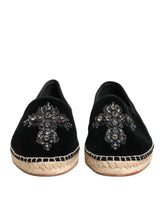 Dolce & Gabbana Black Cross Crystal Slip On Espadrille Shoes
